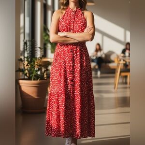 Red and White Polka Dot Maxi Dress